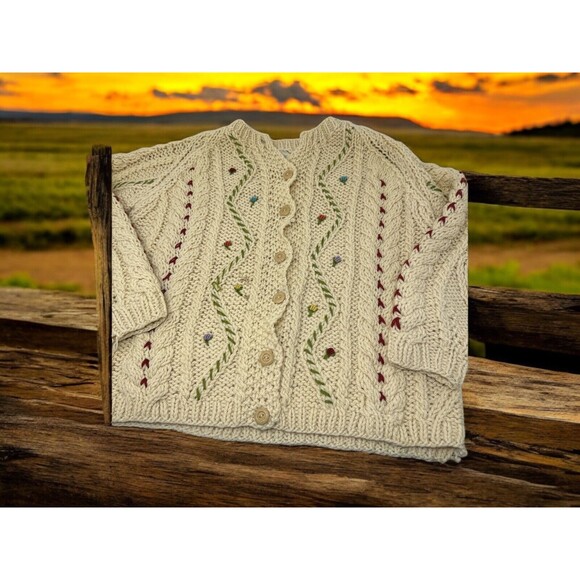 Vintage 1960s made in Italy Robinson's  California Wool Sweater Cardigan Flowers - Picture 7 of 12